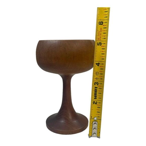 Vintage Teak Carved Handcrafted Wooden Wine Goblet Cocktail Cup Unique Decor MCM - Picture 6 of 7
